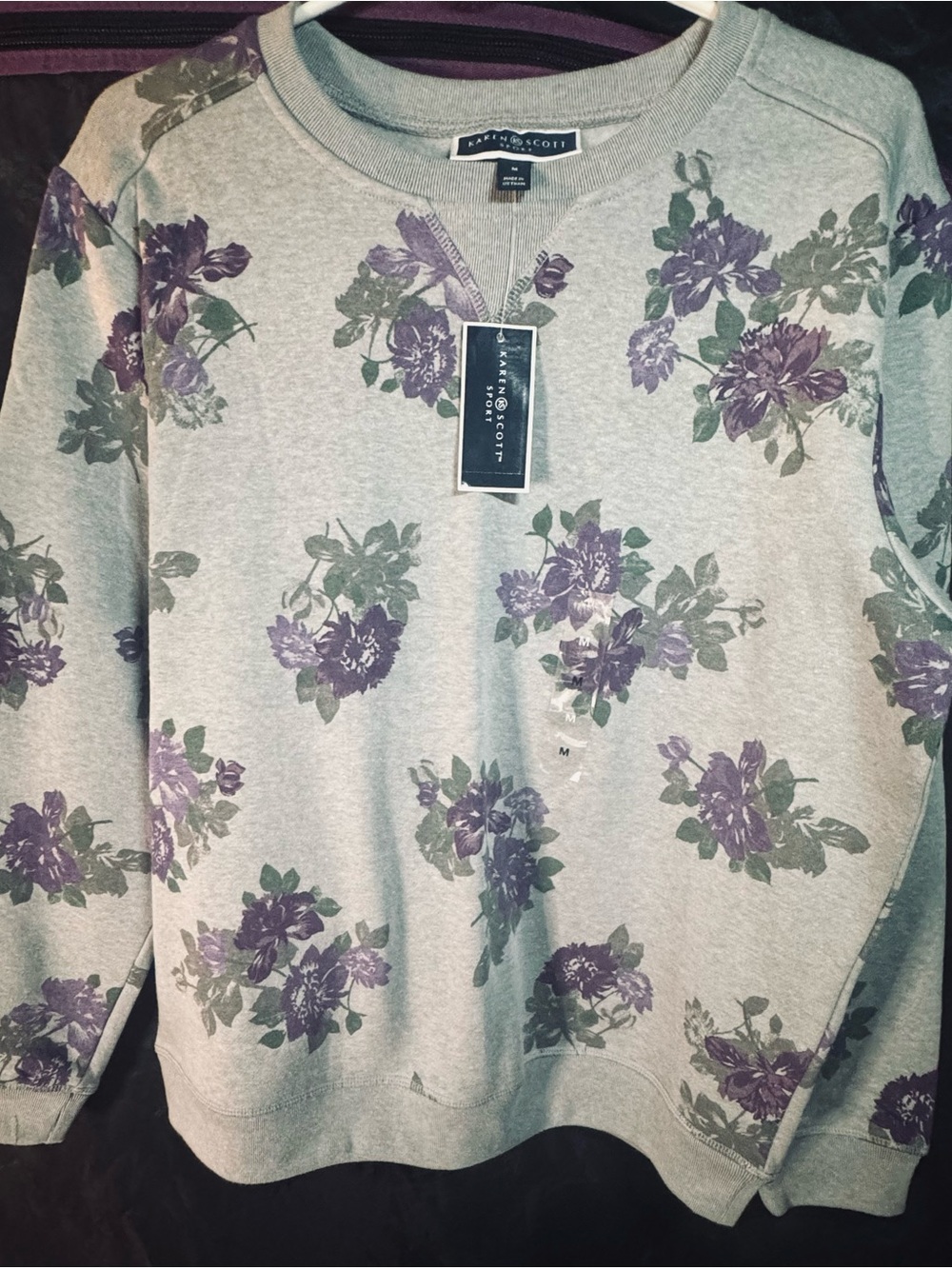 Scott Gray Crewneck Sweatshirt with Purple Floral Print